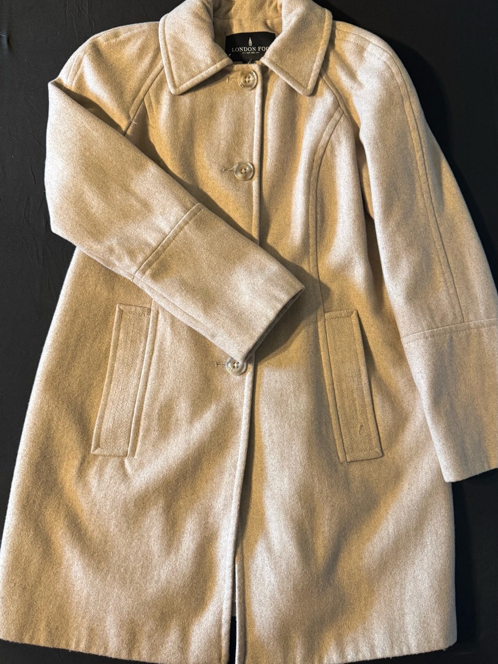 London Fog Cream Wool-Blend Single-Breasted Pea Coat